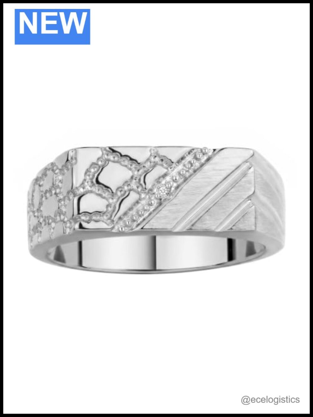 Men's Sterling Silver Nugget Design Diamond Ring
